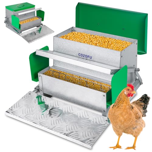 Feeders Automatic Chicken Feeder - Large Capacity for 6-12 Chickens, Lasts 10 Days (25lb Feed), Durable Galvanized Steel, Rat-Proof, No-Spill, Weatherproof Lid - color: Green, size: 25LB