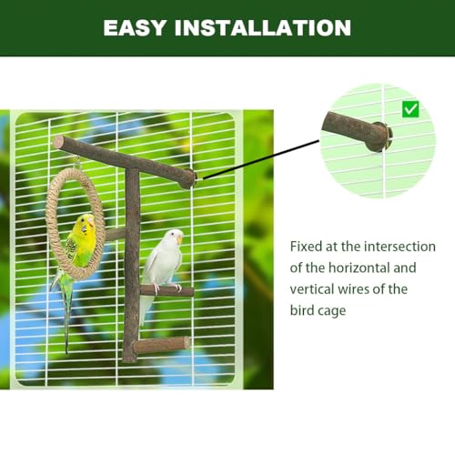 Bird Branch Perch Swing Toys, Natural Wood Parrot Cage Accessories for Parakeets, Cockatiels, Conures, Budgies,Finches, Love Birds, Small & Medium Birds