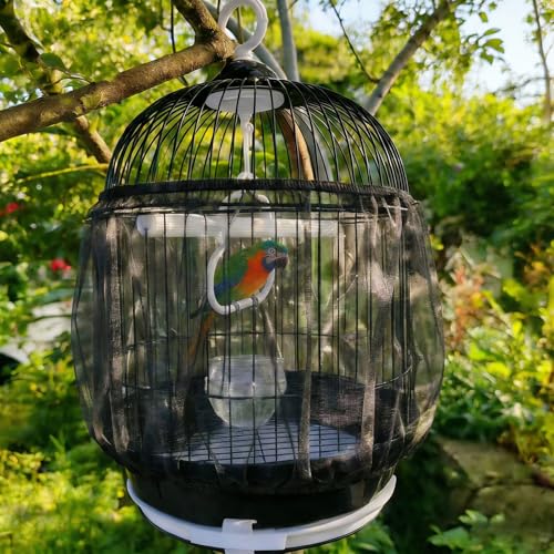 2 Pcs Bird Cage Seed Catcher, Adjustable Bird Cage Net Cover, Reusable Soft Nylon Cover for Parrot Enclosures (Black) - color: Black