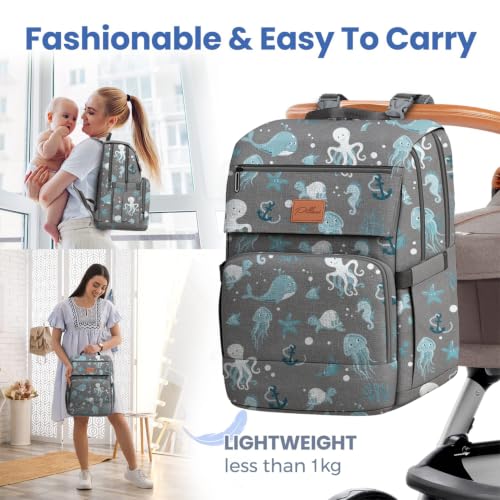 Baby Diaper Bag Backpack - Backpack Diaper Bag w/Large Capacity - Baby Shower Gifts - Waterproof Travel Diaper Bags w/Changing Pad, Insulated Bottle Holders, Padded Straps - Baby Boy Stuff - color: G. Ocean, style: Classic