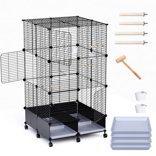 Flight Bird Cage, Large Metal Parakeet Cage with Wheels | With Perches, Slide-Out Trays, Bowls & Bird Toys for Cockatiels, Lovebirds & Small to Medium Birds, 25.5" x 25.5" x 46"