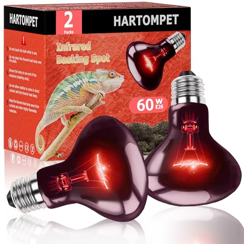 60W Infrared Red Reptile Heat Bulb, All-Day Basking Spot Lamp | Promotes Healthy Digestion & Comfort for Bearded Dragons, Lizards, Snakes, Chicks & Terrariums, E26 Base, 2-Pack - color: Infrared Heat Lamp, size: 60W Upgraded - 3.1"
