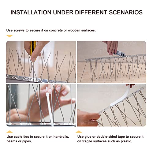 OFFO Bird Spikes with Stainless Steel Base, Covers 73.7 Feet(22.5m) Durable Bird Spikes Arrow Pigeon Spikes Fence Kit for Keeping Small Bird, Crows and Woodpeckers Away - size: 73.7 Feet