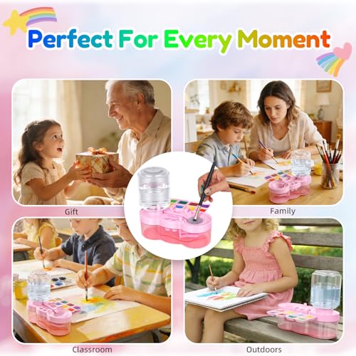 Paint Brush Cleaner Tool - Brush Washer Painting Station, Paintbrush Cleaners Water Dispenser Circulation, Art Acrylic Cleaning Watercolor Rinser for Kids Adult Artist - style: New Pink