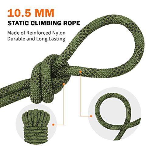 AOLEBA 10.5 mm Static Climbing Rope 10M(32ft) 20M(64ft) 30M(96ft) 50M(160ft) 70M(230ft) Outdoor Rock Climbing Rope, Escape Rope Ice Climbing Equipment Fire Rescue Parachute Rope - color: Green, size: 32ft