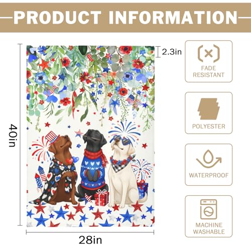 Patriotic Dog House Flag 28 x 40 Double Sided for Outside Large 4th of July Black Lab Garden Flags White Chocolate Labrador 250 Anniversary USA Independence Memorial Day Decor - color: july-dog