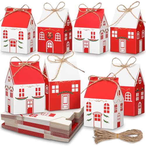 Zhanmai 48 Pcs Christmas Treat Boxes Candy Red Village Vintage Mini Gingerbread House Favor Box Christmas Party Paperboard Gift Boxes for Xmas Holiday Party Treat Cookie Goodie Snack Gift Packaging - style: Candy House