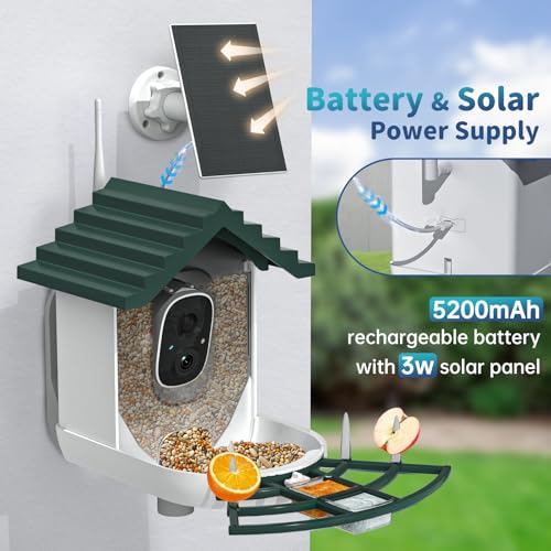 Smart Bird Feeder with Camera Solar Powered & AI Bi rd Identification, 2.4Ghz WiFi Bird feeders for Outdoors, 2K Live Video, Instant Arrival Alerts - Best Gifts for Bi rd Lovers - Green - color: Green