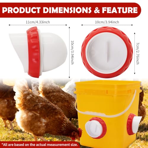 Chicken Feeders No Waste, DIY Automatic Poultry Feeder 8 Ports 1 Hole Saw with Covers Gravity Feed Kit for Buckets Barrels Bins Troughs（Red and White） - color: White and Red