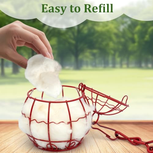 Bird Nesting Material with Wool, 2 Pack Refillable Hummingbird Nesting Material Cage Holder with Natural Cotton for Hummingbird Nest, Gift for Bird Lover, Nesting Balls Birds for Outdoor (Red Cage)