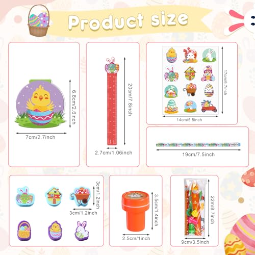 168 Pcs Easter Stationery Gifts Set Spring Easter Eraser Happy Easter Bookmark Rulers Easter Bunny Notepad Colorful Eggs Stickers Pencils Stamps for Reward Stuffer Filler Party Supplies