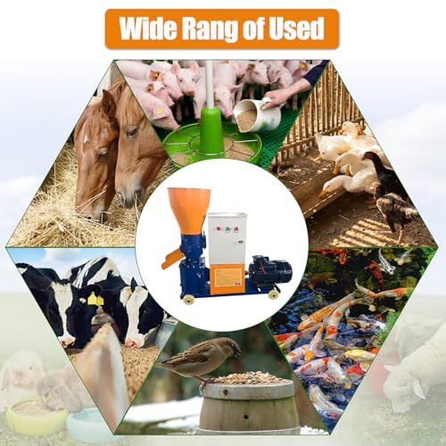 Upgraded 110V 60HZ Animal Pellet Feed Mill Machine w/3 Head Roller | w/Separate Control Box and Deepened Enlarged Feed Port, w/6 Grinding Discs 2.5/3/4/5/6/8mm, 5.5KW Copper Motor, 220-440lb/h