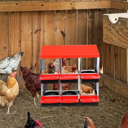 Chicken Nesting Box，Red 6 Hole Chicken Laying Box, Tray for Easy Egg Collection, Large Holes for Ventilation, Suitable for Chickens & Ducks - color: Red, size: 31.9"L x 20.5"W x 31.1"H