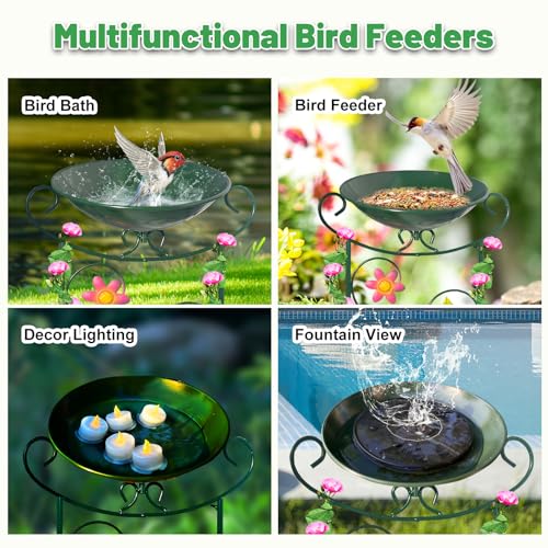 Metal Bird Bath with Trellis, 35" Outdoor Garden Birdbath with Detachable Bowl & Climbing Plant Support, Decorative Bird Feeder Station with Hummingbird for Yard, Patio, Fence - color: Hummingbird