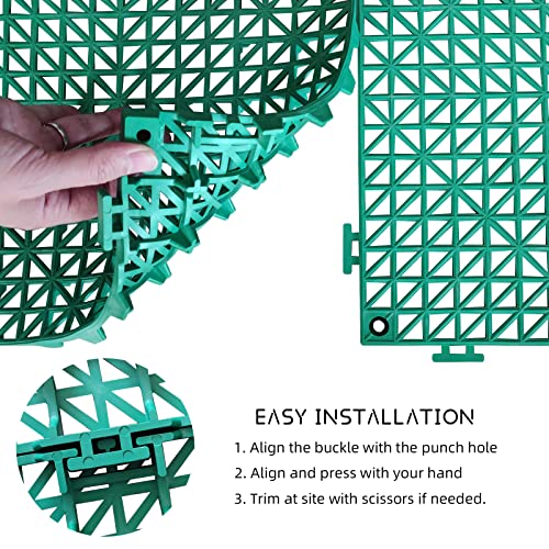 12 Pack Modular Interlocking Cushion 11.6" x 11.6" Rubber Mat Floor Tile Mats Drain Pool Patio Balcony Yard Pet Area Washer Pad(Green) - size: green