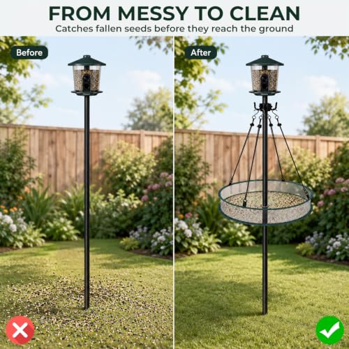 20 Inch Bird Seed Catcher Tray for 1 Inch Pole with Center Hole | 4 Inch Deep Breathable Mesh, Improved Seed Collection, Cleaner Outdoor Spaces, Pole Hook Included