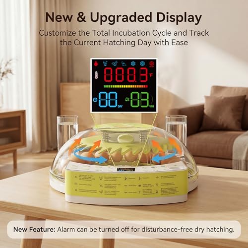 22 Egg Incubators for Hatching Eggs, Temperature & Humidity Control, LED Egg Candler, External Water Bottle Refill, 360° Clear View Window for Chicken Duck Pigeon