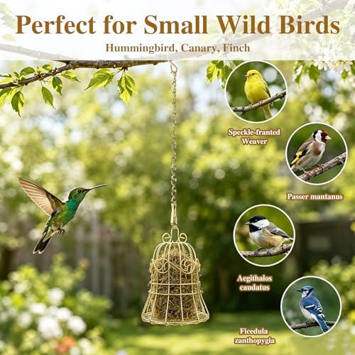 5PCS Bell Shaped Bird Nesting Material Holder, Refillable Material Holder for Wild Birds and Hummingbirds, Wild Bird Nesting Station for Patio, Bird Watching Gifts for Bird Lovers