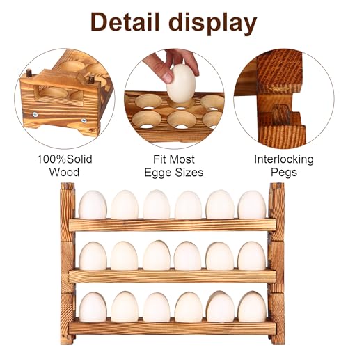Wooden Egg Holder Fresh Egg Holders Countertop Firewood Egg Collecting Rack for Gathering Fresh eggs, Stackable with 36 eggs, Home Kitchen Organizer, Set of 3 PCS