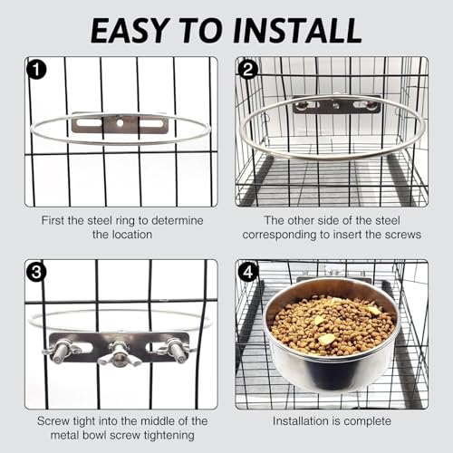 Hamiledyi 2 Pcs Dog Crate Bowl Stainless Steel Puppy Bowls Durable Spill-Proof Pet Water Bowl Hanging Water/Food Metal Bowls for Puppy Medium-Sized Dogs Cats (5.51'' x 2.2'') - size: S (30 OZ×2)