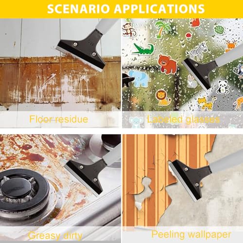 Floor Scraper Long Handle Heavy Duty, 31-61“ Long Handle Blade Scraper Tool with 10PCS Extra Blades 4 Inch stainless steel efficiently and quickly kitchen stickers windows cleaning. (55inch) - size: 61inch