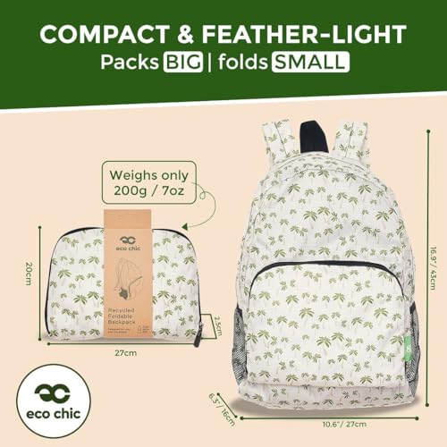 ECO CHIC Hiking Lightweight Packable Backpack - Foldable Daypack for Travel & Hiking & Outdoor Adventures - Waterproof Backpack from Recycled Materials (Palm Tree Beige) - color: Palm Tree Beige