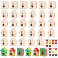 Sawysine 93 Pcs DIY Birdhouse Kits for Kids to Build, 36 Wooden Bird House 6 Shapes and 57 Butterfly Sticker for Children Summer Craft Activity Art Project DIY(Round Entrance) - style: Round Entrance