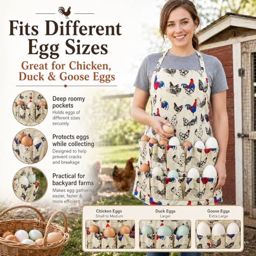2 pack Egg Apron, Egg Collecting Apron for Chicken Duck Goose Eggs, with 13 Pockets Chicken Egg Apron for Women&Men