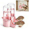 Button Quail Waterer with 1.5cm Narrow Safety Tray, 2 Pack 16.6 oz Baby Quail Chick Waterer, Automatic Gravity Water Dispenser with Integrated Hooks for Wire Mesh Cages and DIY Brooders, (Pink)