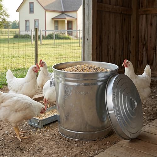 Plexon 6 Gallon Small Metal Trash Can with Lid Outdoor Locking Galvanized Metal Garbage Can with Lid for Poultry Feed Bird Seed Storage Ash Galvanized Bucket - size: 6-Gallon