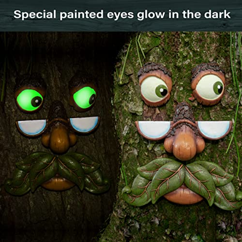 Tree Faces Decor - Outdoor Yard Art Garden Decoration - Unique Peeker for Outdoors and Indoors - Old Man Tree Hugger Art - style: Tree Face Glow in the Dark