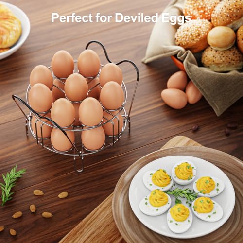 Instant Pot Egg Rack - Stackable 18 Egg Steamer, for 6/8 Qt Cooker | Stackable 18 Egg Capacity, Silicone Handles, 304 Stainless Steel, Easy Lift for 6/8 Qt Pressure Cooker, Dishwasher Safe - color: Silver with Handles-2 Pack