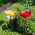 DREAMSOUL 2 Pack Bird Bath with Stake, Metal Garden Birdbath | Solid Metal Structure, Stable Ground Stake, Weather Resistant Red & Yellow Bird Bath for Outside Garden All-Year Use - size: 2PCS