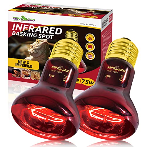 REPTI ZOO 75W Reptile Heat Lamp Bulb 2PCS Infrared Heat Emitter Red Heat Lamp for Reptile Amphibian, Infrared Basking Spot Light Bulb - style: Infrared Heat Emitter