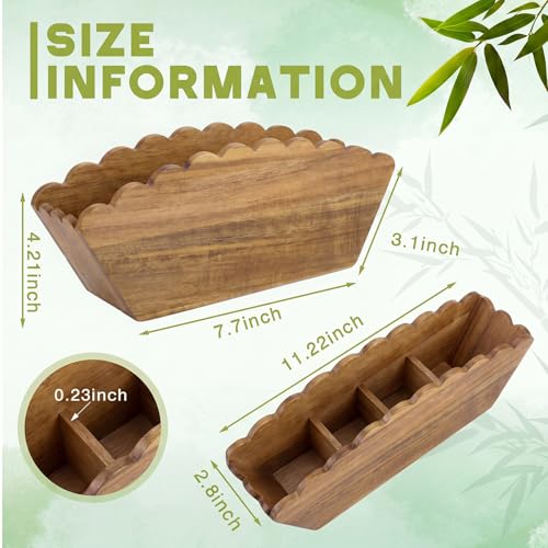 Jetec Scalloped Acacia Wooden Pencil Holder, Wooden Desk Organizer with 4 Compartment for Pens, Markers, Makeup Brushes, Remote Controls, Silverware, Decorative Cute Desktop Organizer for Office Home - color: Acacia