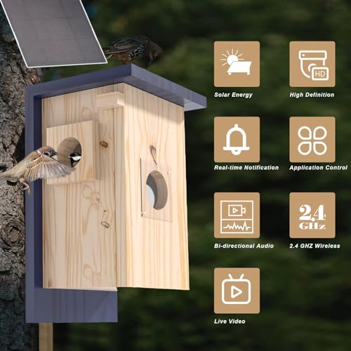 Birdhouse Camera – Solar Powered 1080P/2K HD Smart Nest Box, 2.4G WiFi Live View, Night Vision, Real-Time Bird Watching & Hatching, Outdoor Garden Bird Nest, Ideal Gift for Bird Lovers - style: Smart Birdhouse