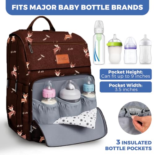 Baby Diaper Bag Backpack - Large Bag for Boys & Girls, Waterproof Diaper Backpack - Travel Diaper Bags w/Changing Pad, Baby Registry Search & Shower Gifts - Essentials Must Haves Newborn Stuff - color: J. Woodland Deer, style: Classic