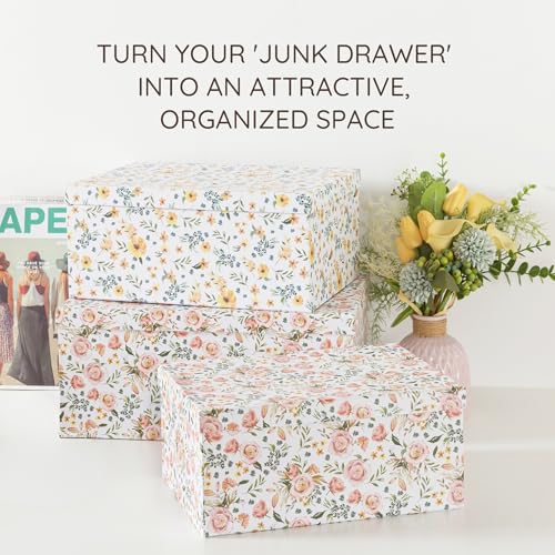 Soul & Lane - Summer Bouquet Decorative Storage Boxes with Lids, Set of 3 | Large Nesting Keepsake Boxes for Memories, Photos and Gifts, Cute Pink Floral Containers for Keepsakes and Organizing - color: Summer Bouquet