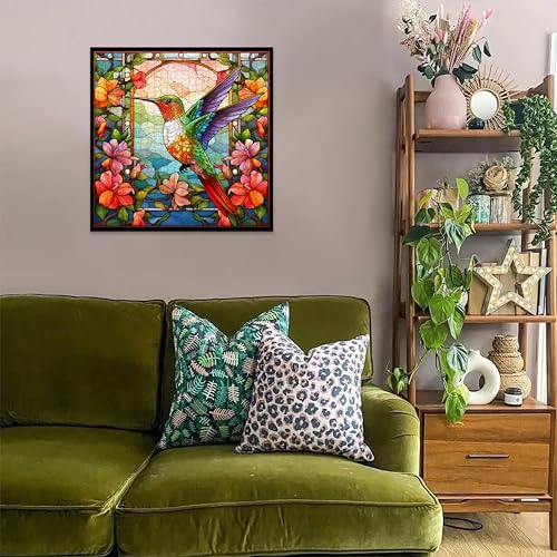 Hummingbird Puzzles for Adults 1000 Pieces, Stained Glass Spring Bird Flower Impossible Art Puzzle, Hard Challenging Bird Garden Jigsaw Puzzle as Home Wall Art Decor