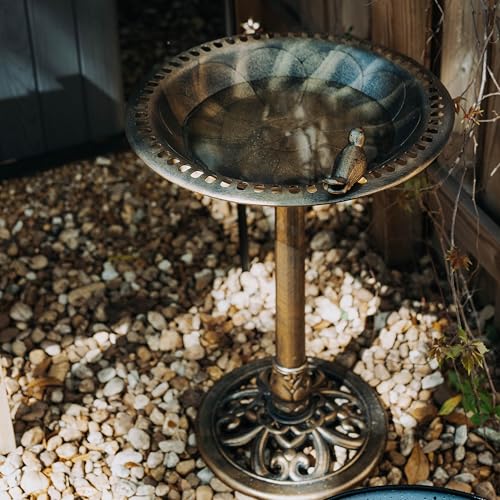 Backyard Expressions Outdoor Garden Bird Bath with Bird - Bronze - Weather Resistant Polyresin - 30 Inch - color: Bronze