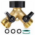 Brass Hose Splitter 2 Way, Heavy Duty Garden Hose Splitter with Shut Off Valves, Y Connector Hose Adapter, No Leak, Includes Washers & Teflon Tape – Dalmbox