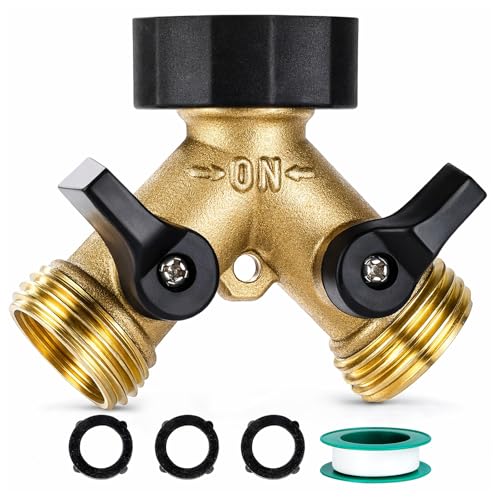 Brass Hose Splitter 2 Way, Heavy Duty Garden Hose Splitter with Shut Off Valves, Y Connector Hose Adapter, No Leak, Includes Washers & Teflon Tape – Dalmbox