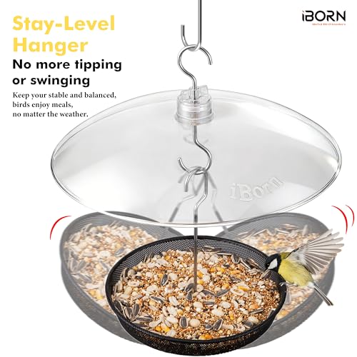 iBorn Hanging Bird Feeder Tray, Metal Mesh Bird Feeder Bowl with Thick Metal Hanger, Sturdy & Durable Bird Feeders for Outdoors, Easy to Refill & Clean, Pack of 1, Black - size: Bird Feeder Tray Only,Pack of 1
