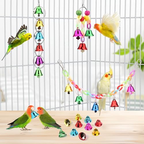 Hypeety Colorful Bird Bell Toys Parakeet Cage Hanging Chew Bells for Parrot | Bright colorful bells, chewable, safe materials, fits most cages, easy to hang, reduces boredom, for small parakeets, 4 pack - color: 4pcs Set