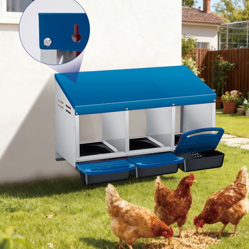 Chicken Nesting Boxes with Cleanable Pull-Out Trays, 3-Hole Wall Mount Roll Away Nest for Easy Cleaning & Egg Collection - size: 3 holes