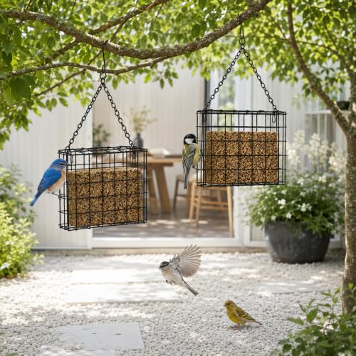 3Pcs Outdoor Suet Cage Bird Feeder, 5.4 x 4.92 x 1.77 Suets Hanging Bird Feeder, Single Suet Cake Capacity, Fruit Holder Style Suet Nugget Feeder for Garden Yard Outside Hanging