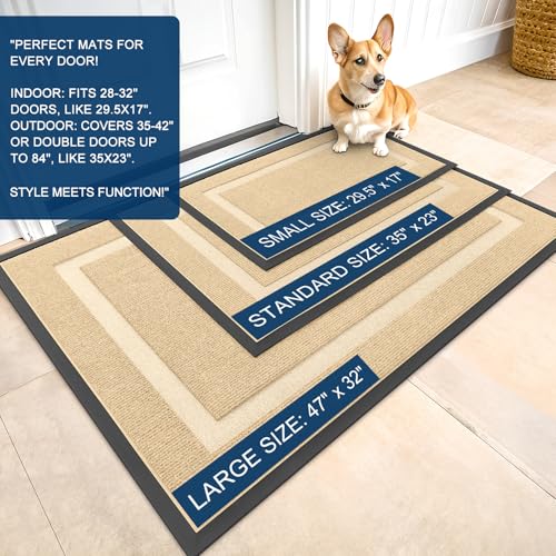 OLANLY Front Door Mat 23.5x15.5, All-Season Heavy-Duty Rubber Doormat | Beige, Absorbent, Stain and Fade Resistant, Waterproof Non-Slip Backing, Low-Profile Indoor Outdoor Floor Mat for Entryway - color: Beige, size: 23.5" x 15.5"