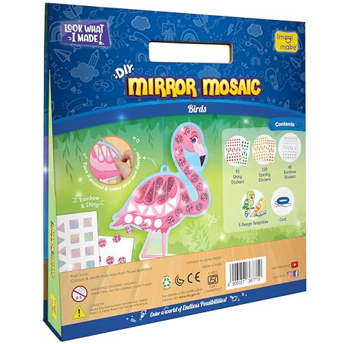 Imagimake Mirror Mosaic - Birds, 5 Templates, 450+ Stickers | Mess-Free Craft Activity, Screen-Free Creative Art Kit for Kids, Birthday Gift for Boys & Girls Ages 3,4,5,6,7 Years Old - style: 6. Birds