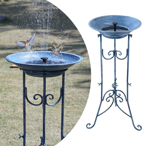 Multifunctional Solar Bird Bath, Solar Powered Bird Bath Fountain | Metal Birdbath Stand and Solar Fountain Bird Bath Bubbler Combo Set,High-efficiency solar panels（Blue） - color: Blue