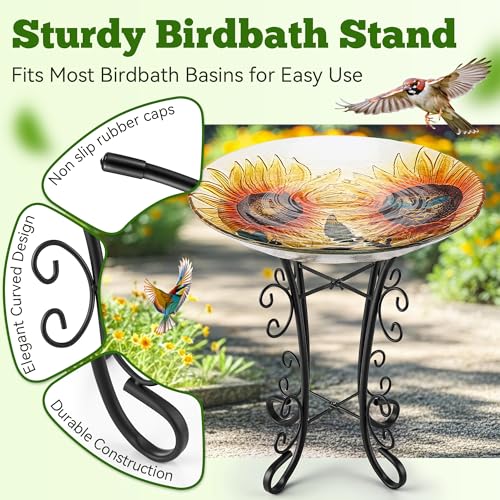 Outdoor Metal Bird Bath Stand, Sturdy Birdbath Bowl Stand, 16.6 Inch, Fade and Weather Resistant, Outdoor Decoration for Glass BirdBaths, Garden Yards Lawn (Ornate) - style: Ornate